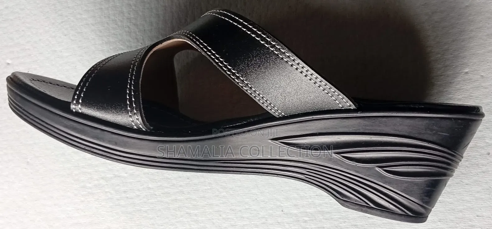 Women's Stylish Wedge Sandals – Black Straps