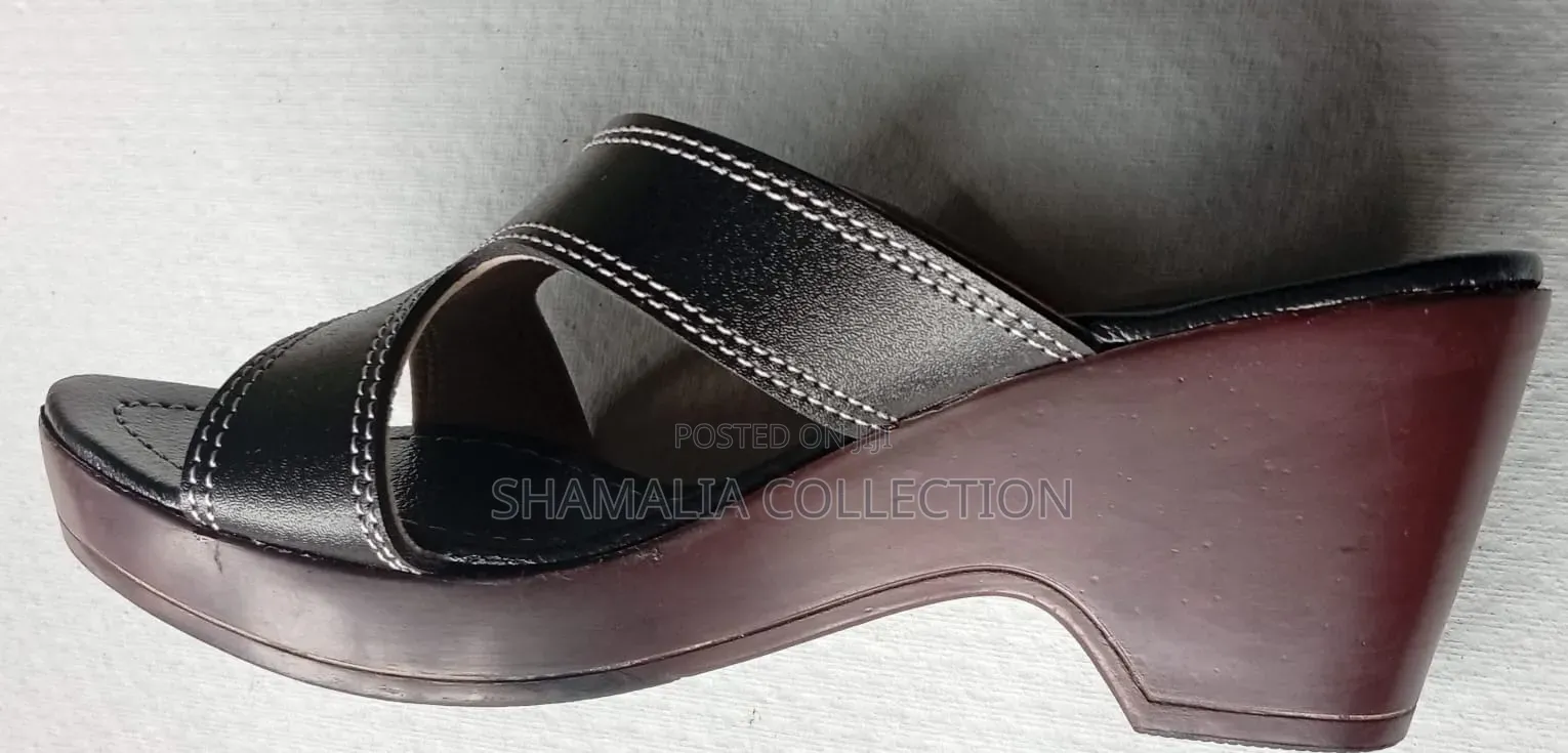 Women's Stylish Wedge Sandals – Black Straps