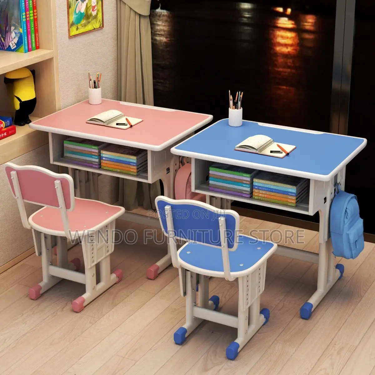 Home Desk; Blue Adjustable Kids Desk Chair Set