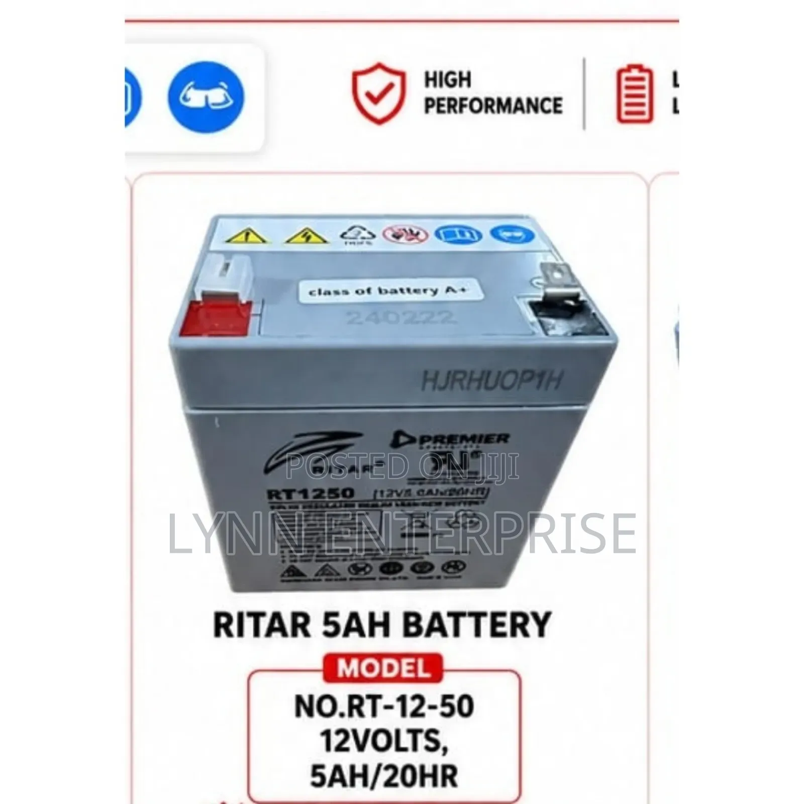 Ritah 5ah Battery Rt;12volts,5ah /20hr