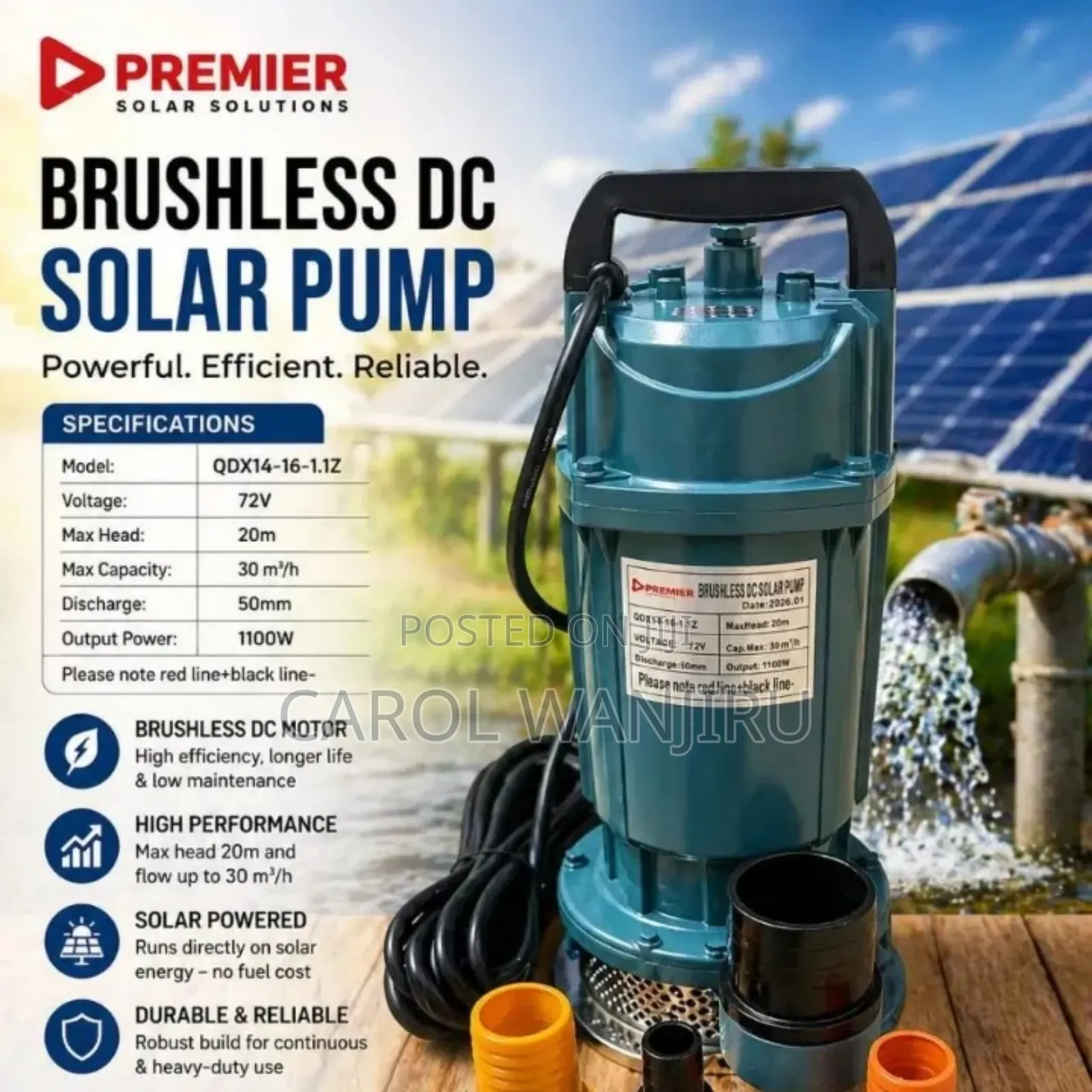 Premier 1100w Dc Submersible Water Pump/1100w Dc Submersible Pump