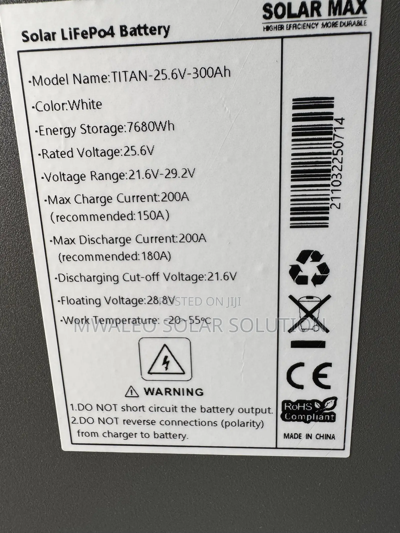 7.68kwh 25.6v (300ah) Solarmax Lithium Battery