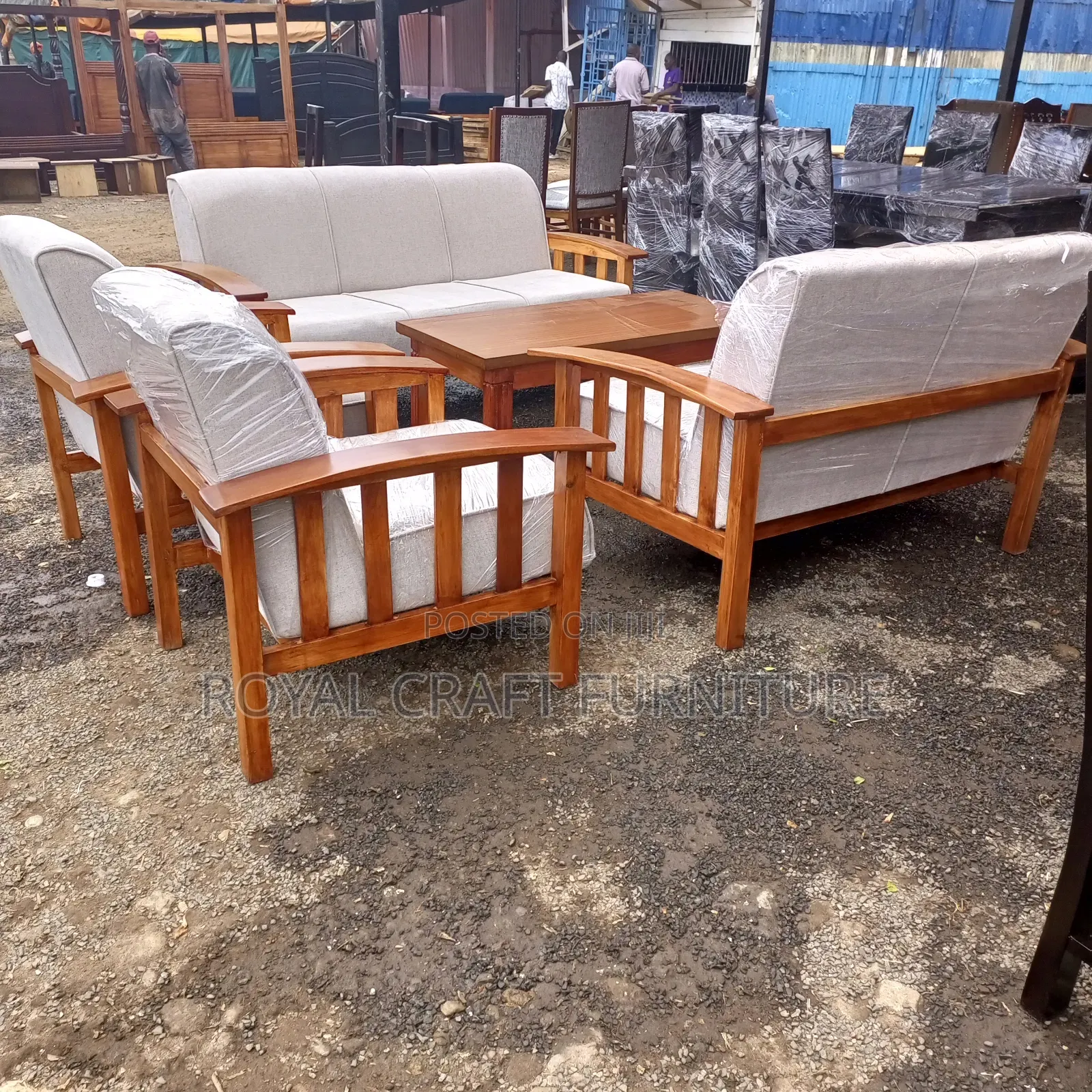 Modern 7-Seater Mahogany Open Sofa Set