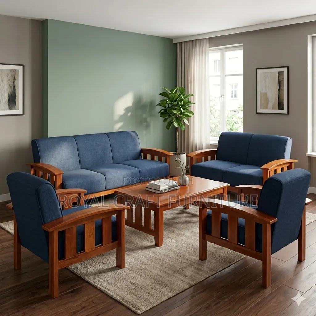 Modern 7-Seater Mahogany Open Sofa Set