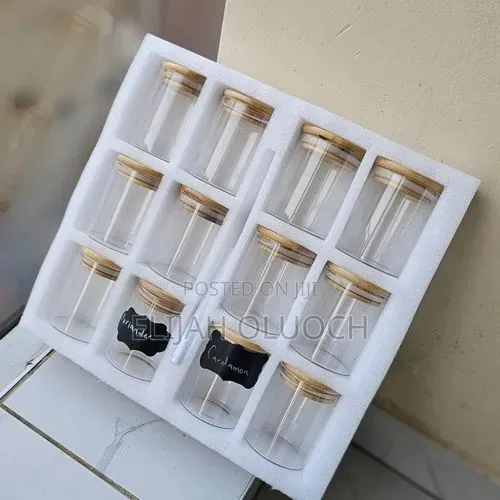 12pc 200ml Glass Container Set Airtight Bamboo Lids + Sticker Labels