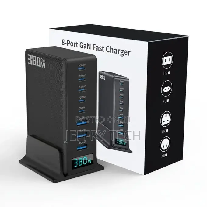 380w 8-Port Gan Fast Charger 5 Usb-C 3 Usb-a Ports With Ai Display A