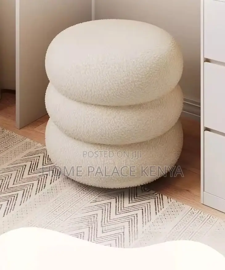 Home Ottoman: Round Upholstered Stool With Soft Lambswool Finish