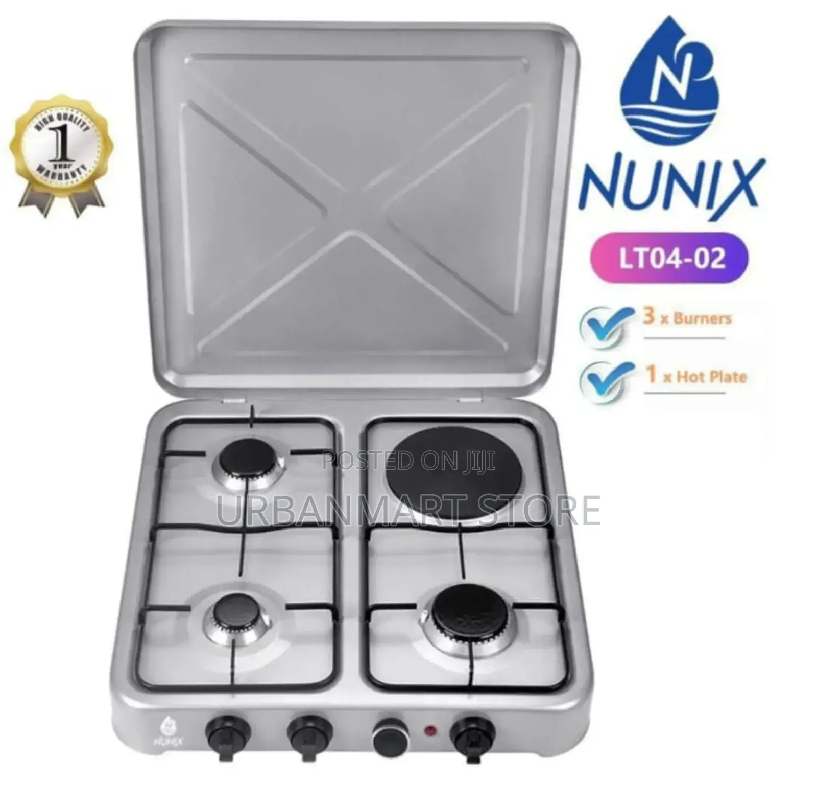 Nunix Kitchen Cooker 3 Gas + 1 Electric- Table Top Cooker
