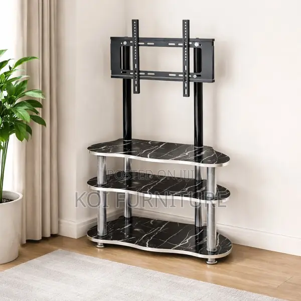 Tv Stand : Modern 3 Tier Tv Stand With Matte Black Finish