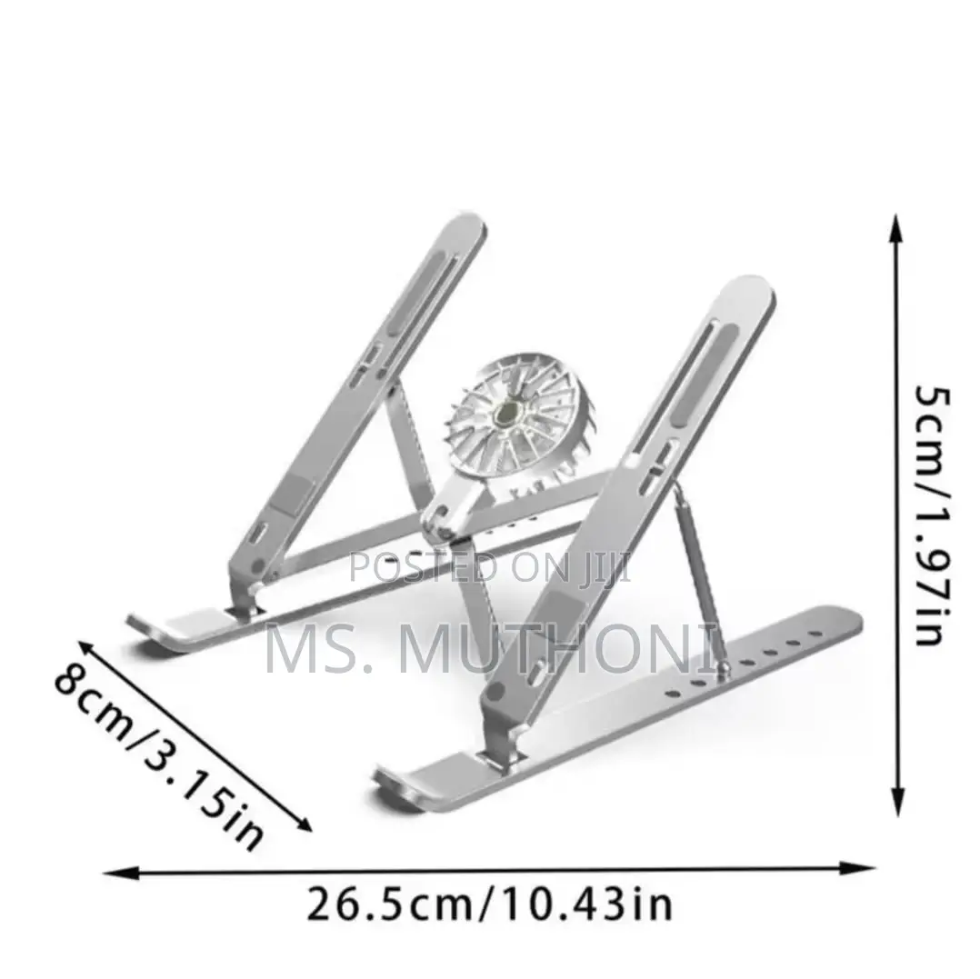 Adjustable Silver Aluminum Laptop Stand With a Built-in Cooling Fan,