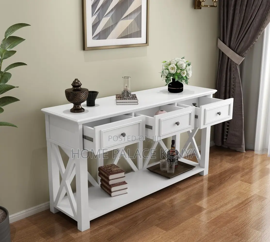 Console Table: Narrow Entryway Table With 3 Drawers and Bottom Shelf