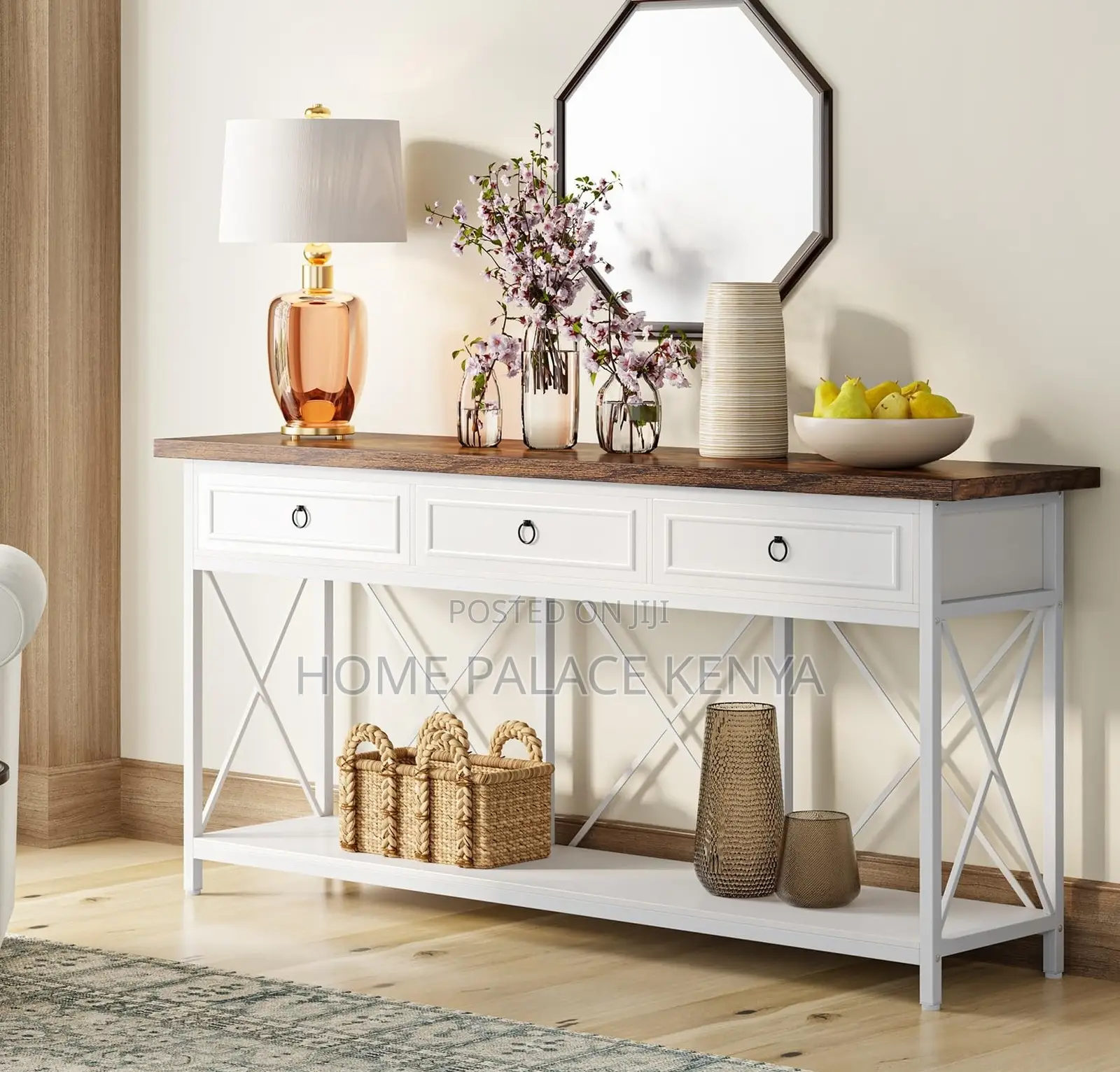 Console Table: Narrow Entryway Table With 3 Drawers and Bottom Shelf