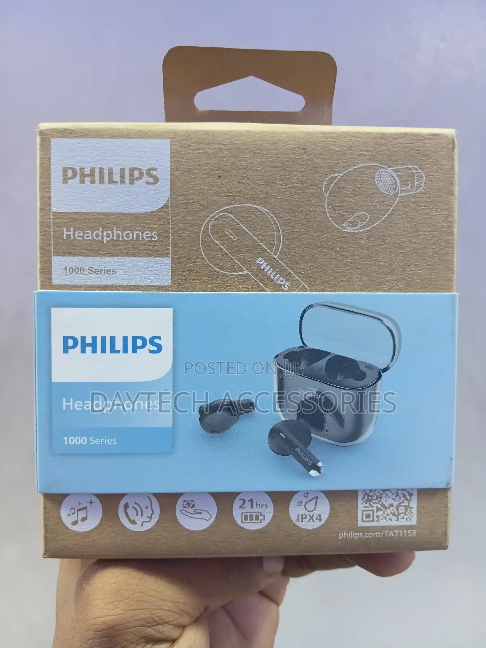 Philips 1000 Series True Wireless Earbuds (Tat1158bk) in Black.