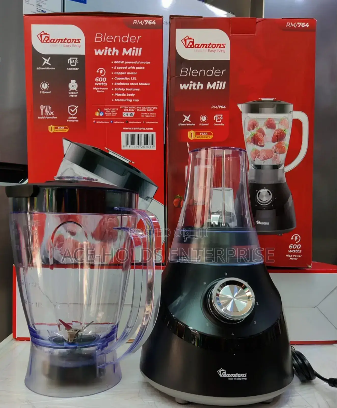 1.5 Litres Ramtons Electric Blender 2 In1 - Rm/764 600watts