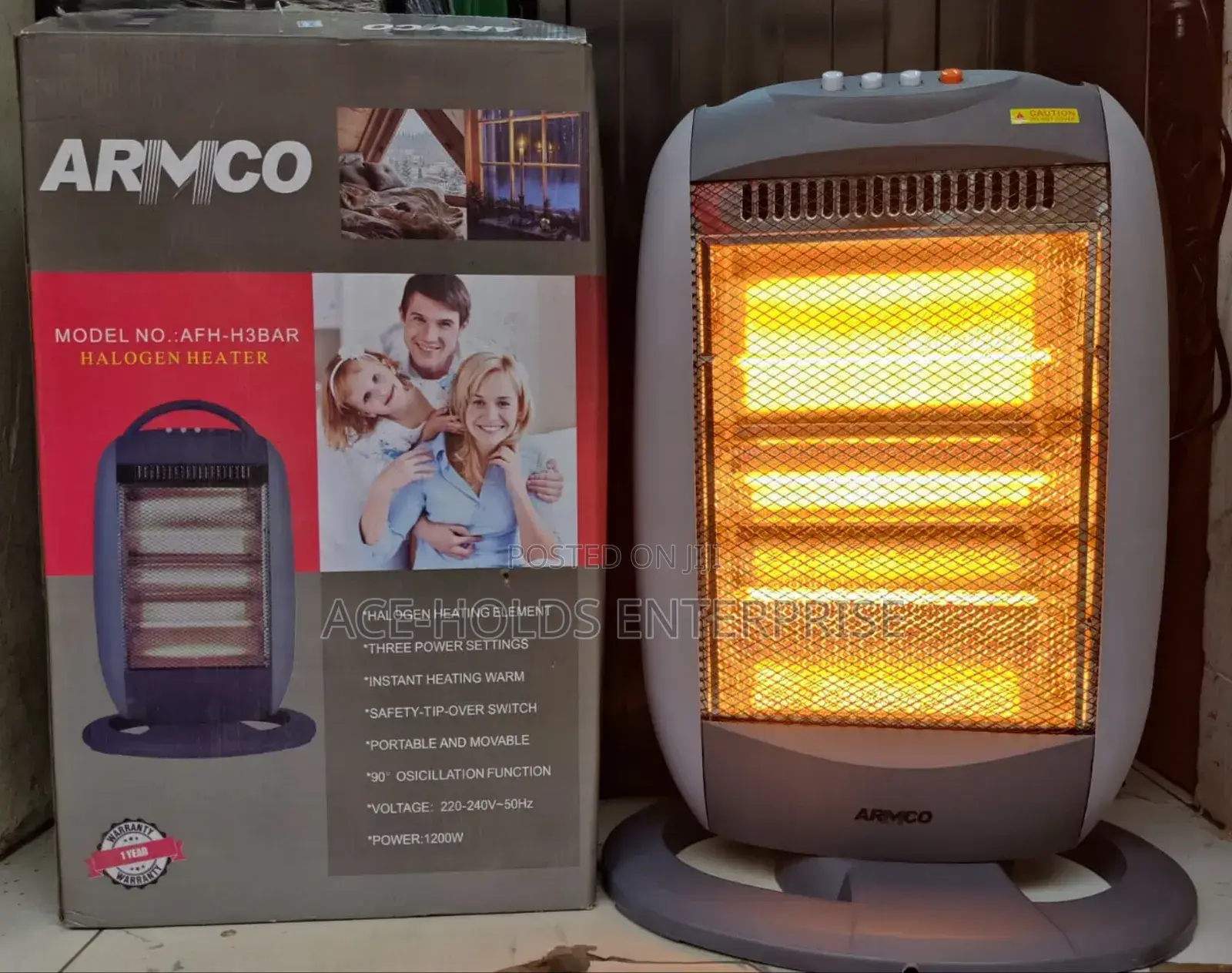 Armco 3 Bar Halogen Heater - 1200watts, 90° Osicillation Function