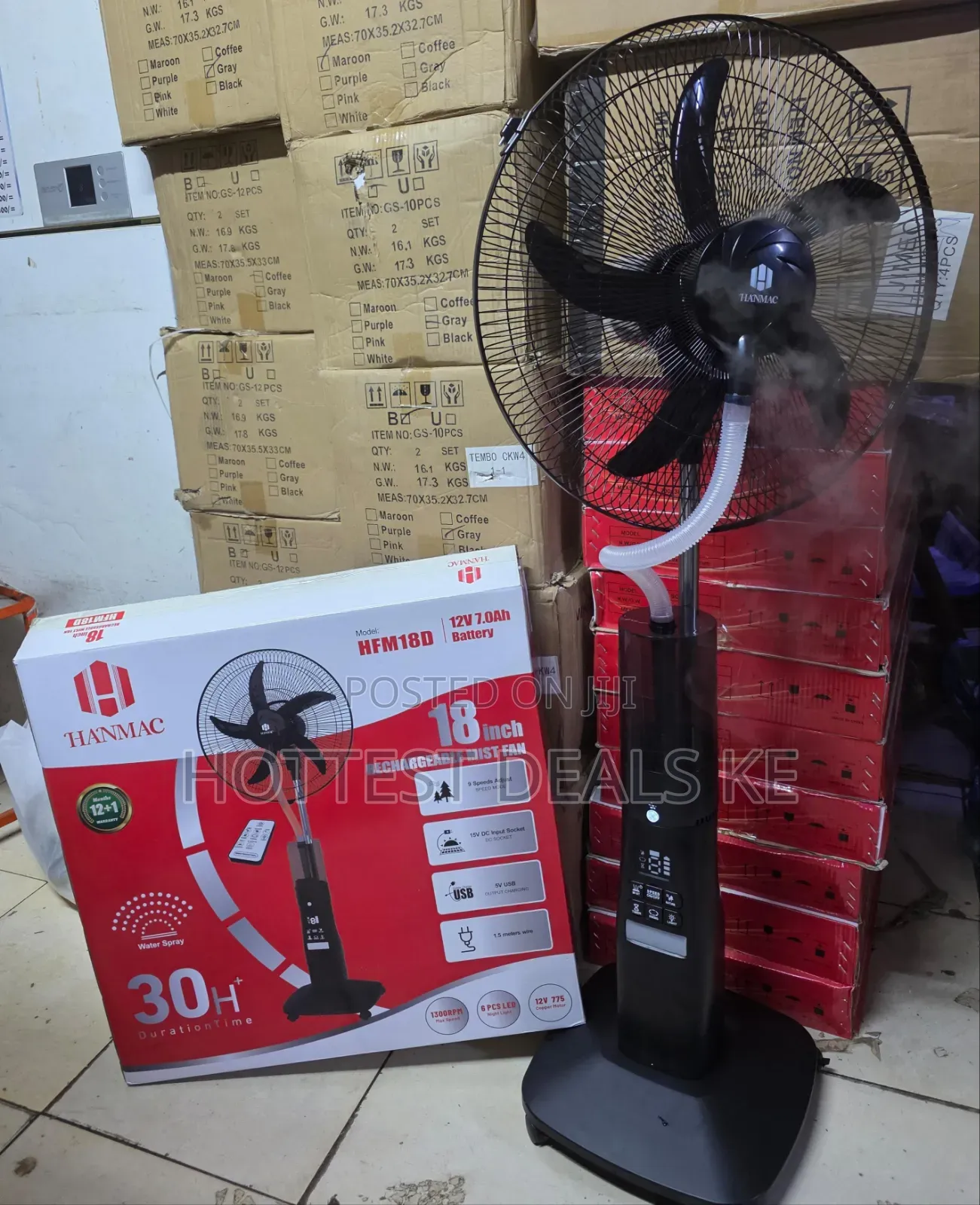 18-Inch Rechargeable Standing Fan Featuring a Built-in Water Sprayer