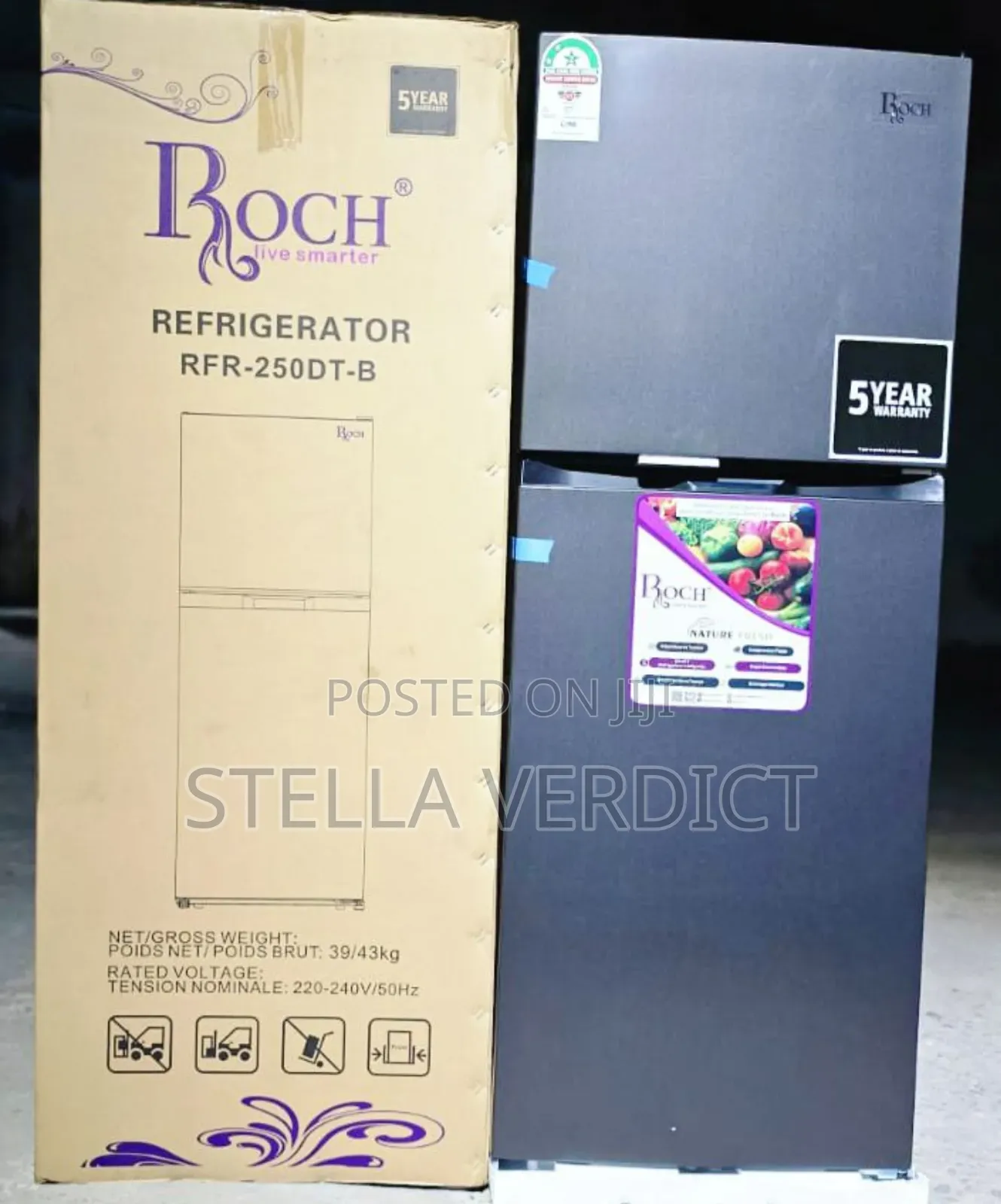 197 Litres Roch RFR-250-Dt-B Double Door No Frost Refrigerator