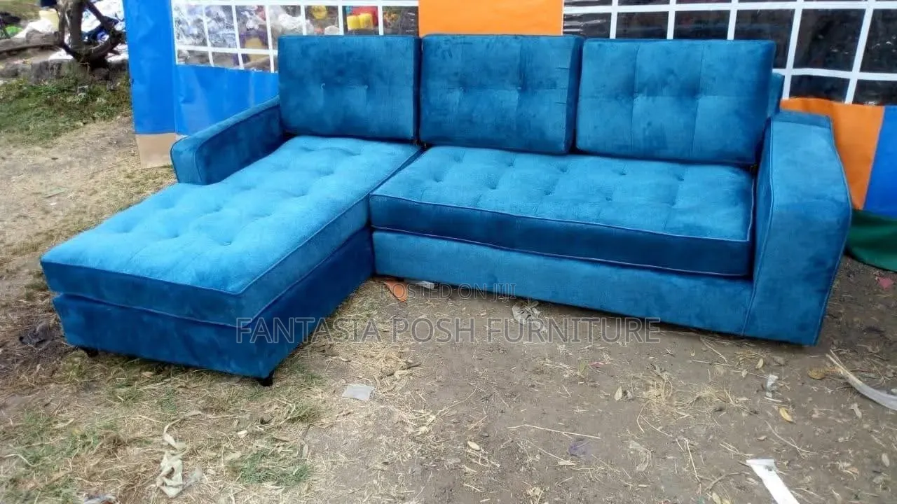 Blue Modern Corner Sofa Set 5 Seater
