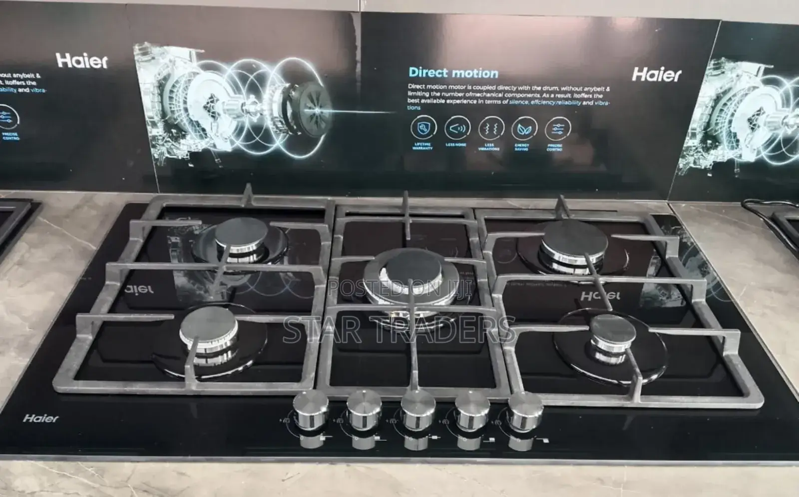 Haier 5-Burner Built-in Cooker Premium 90cm Black Glass Gas Hob