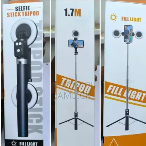 Selfie Stick Tripod With Dual Ring Lights Bluetooth Remote