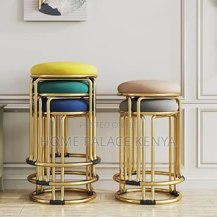 Vanity Stool: Gold Velvet Stool With Steel Reinforced Metal Legs