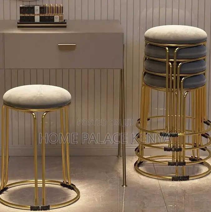 Vanity Stool: Gold Velvet Stool With Steel Reinforced Metal Legs