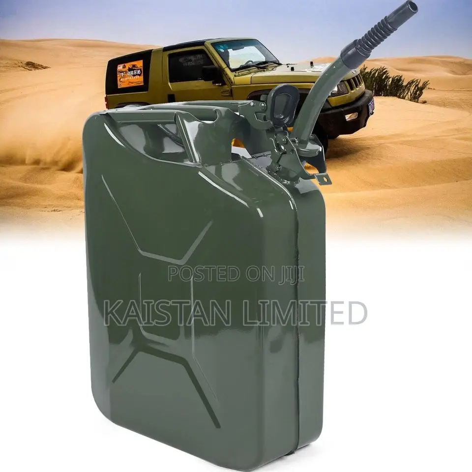 20l Fuel Jerry Can and Pouring Spout. Metalic Fuel Jerrycan.
