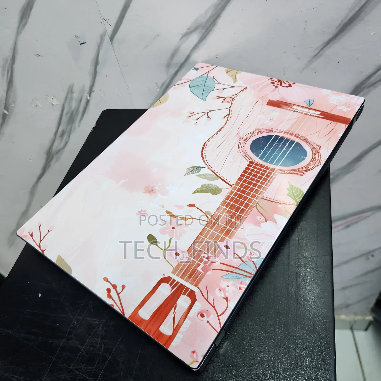 Pastel Floral and Acoustic Guitar Design Laptop Skin