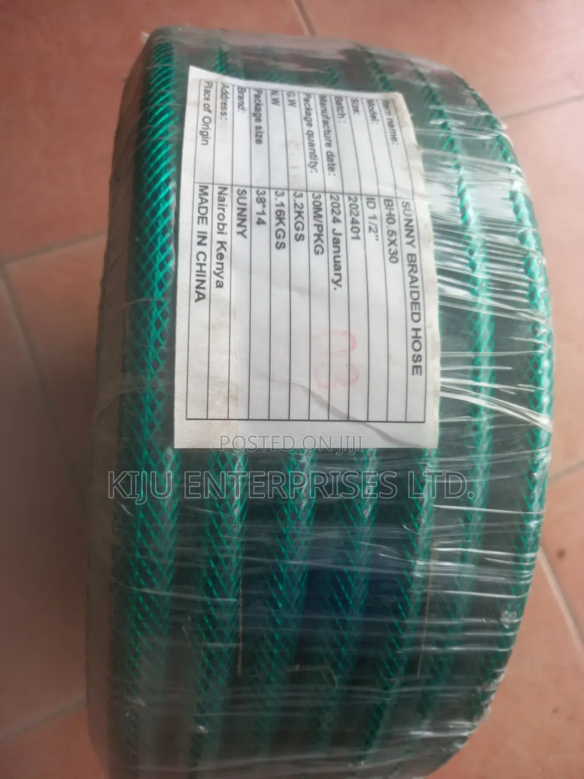 Green Braided Water Hose Pipe 1/2 Inch (0.5") X 30 Metres Heavy Duty