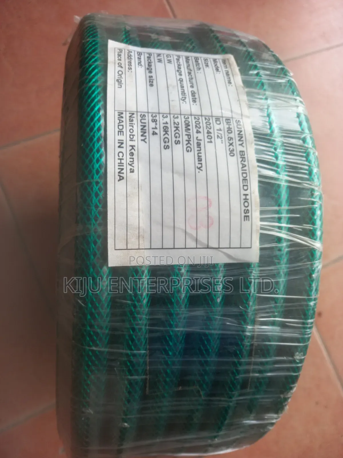 Green Braided Water Hose Pipe 1/2 Inch (0.5") X 30 Metres Heavy Duty