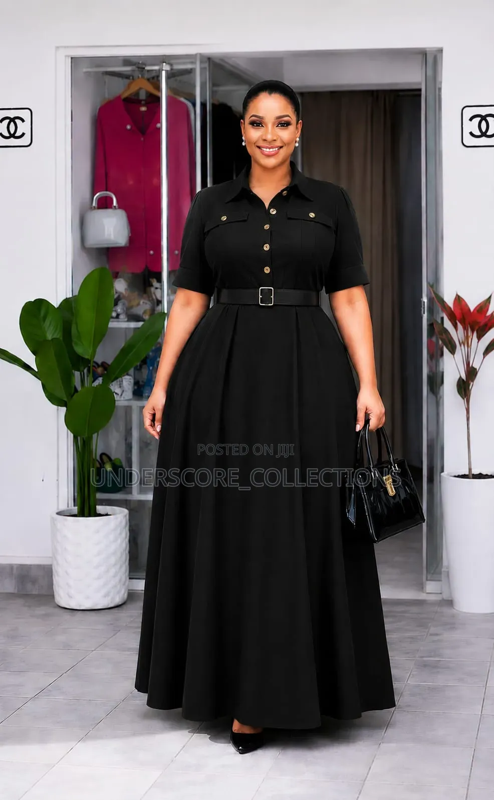 Boss Lady,Half Frontal Button Maxi Dresses