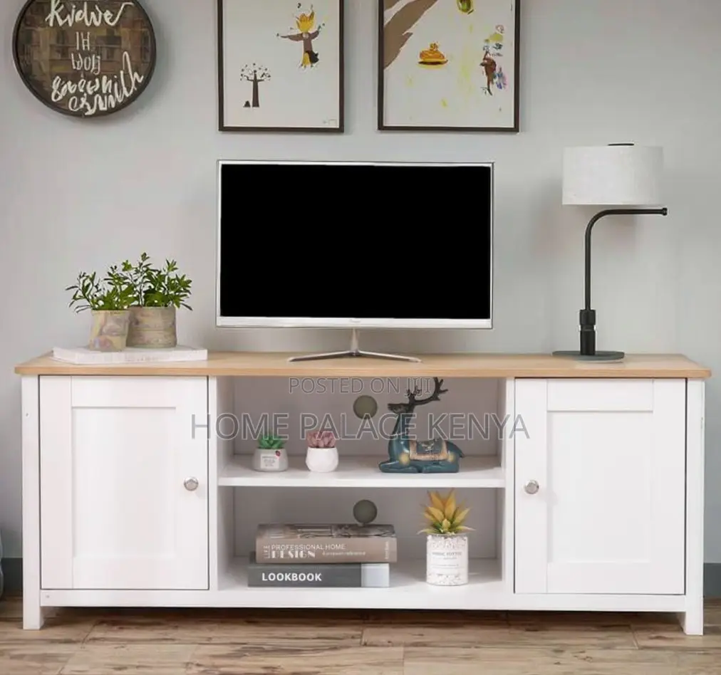 Tv Stand: White Oak Tv Stand With Independent Storage Cabinet