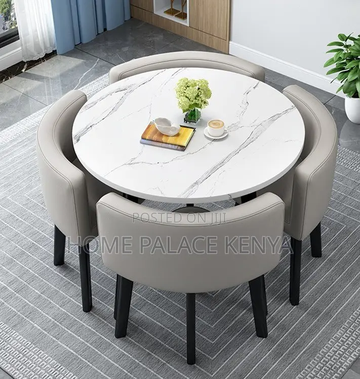 Dining Set: Round Tempered Glass Dining Table and Chair Set for 4