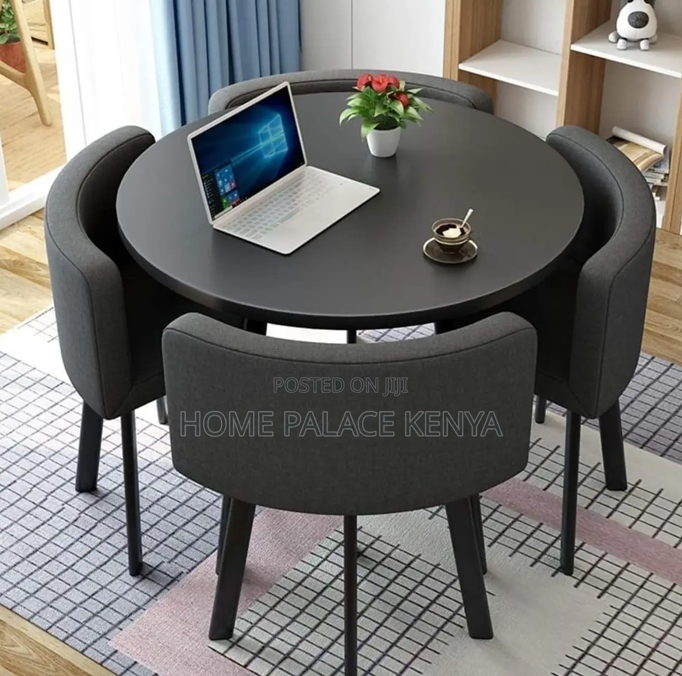 Dining Set: Round Tempered Glass Dining Table and Chair Set for 4