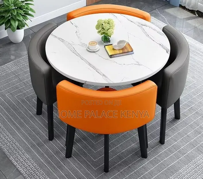 Dining Set: Round Tempered Glass Dining Table and Chair Set for 4