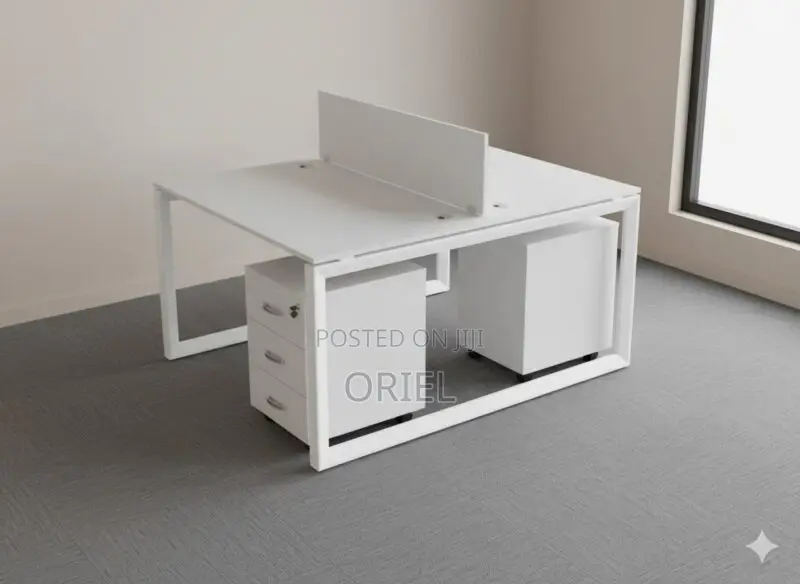 Office Workstation : Modern 2-way White Office Workstation.