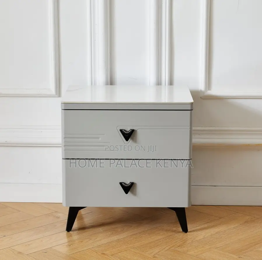Bedside Drawer: 2-Drawer Nightstand With Diamond Handle Design
