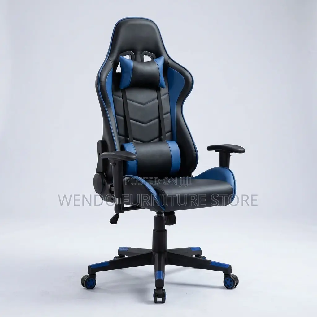 Office Chair : Blue and Black Pu Leather Ergonomic Gaming Chair