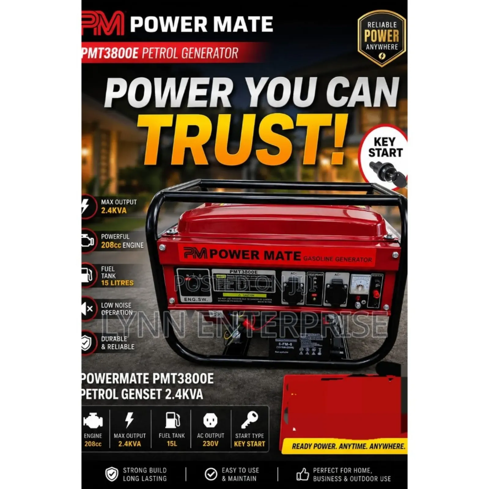Power Mate Petrol Generator Key Start 2. Va