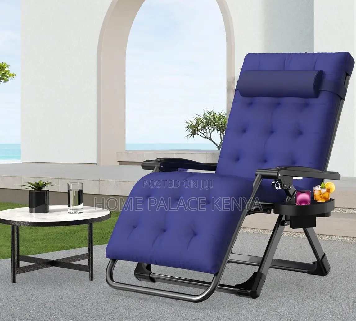 Sun Lounger: Blue Padded Foldable Reclining Outdoor Lounger