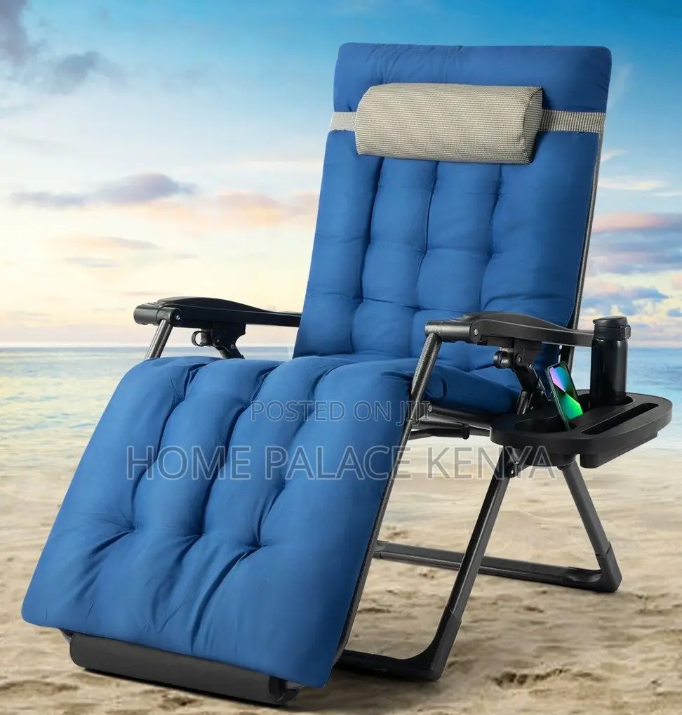 Sun Lounger: Blue Padded Foldable Reclining Outdoor Lounger