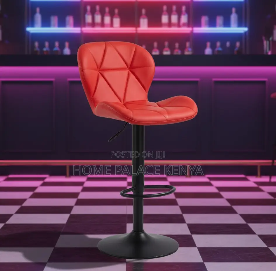 Bar Chair: Orange Patterned Pu Leather Adjustable Height Bar Chair