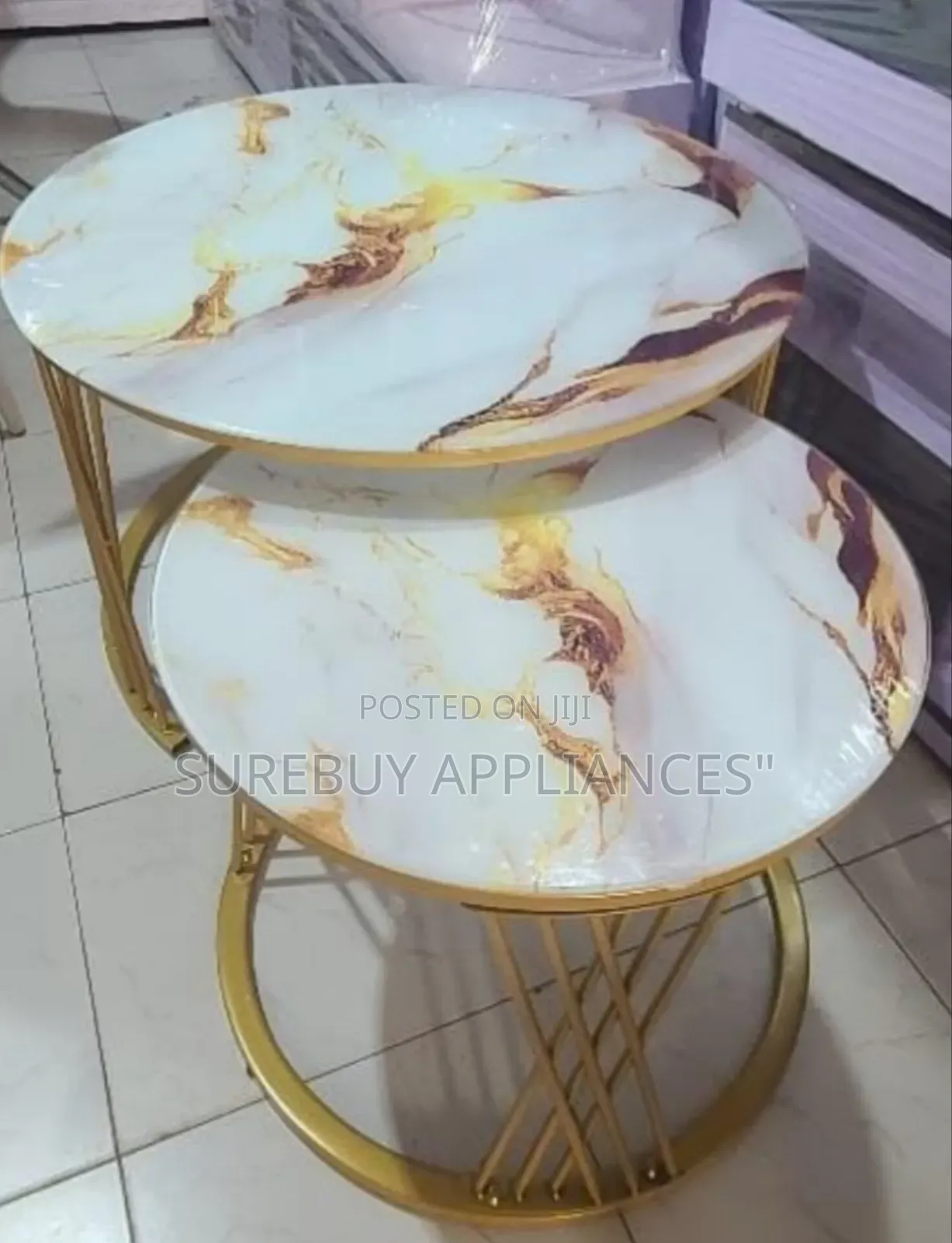 Marble Nesting Coffee Table (Glass Effect) White