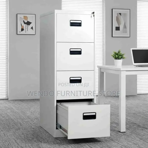 Office Cabinet White Four-Drawer Metallic Filing Cabinet