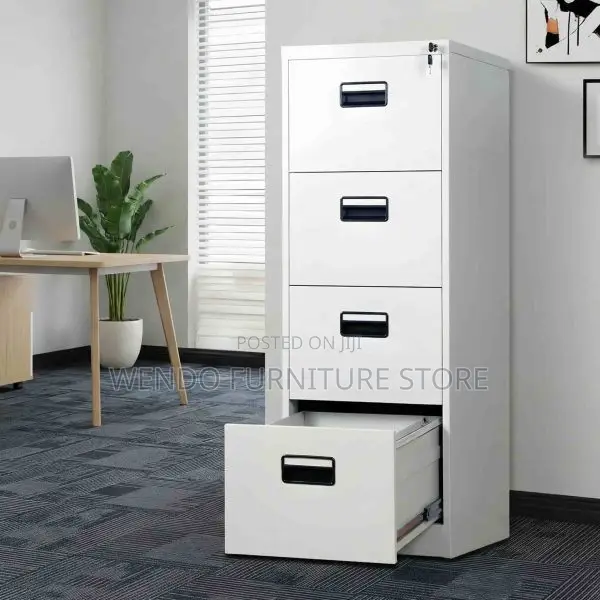 Office Cabinet White Four-Drawer Metallic Filing Cabinet