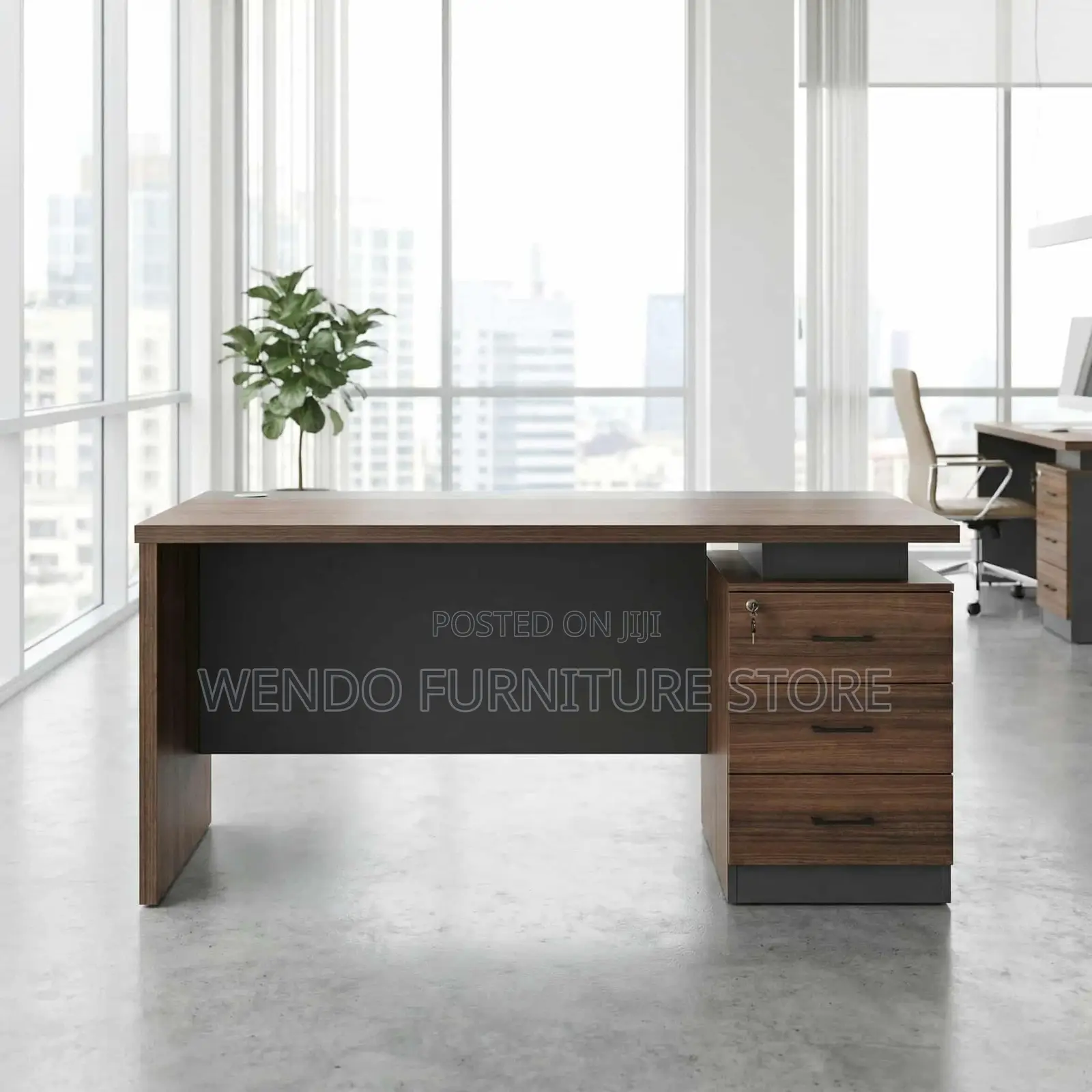 Office Desk : Modern 3 Drawer Wooden Office Desk