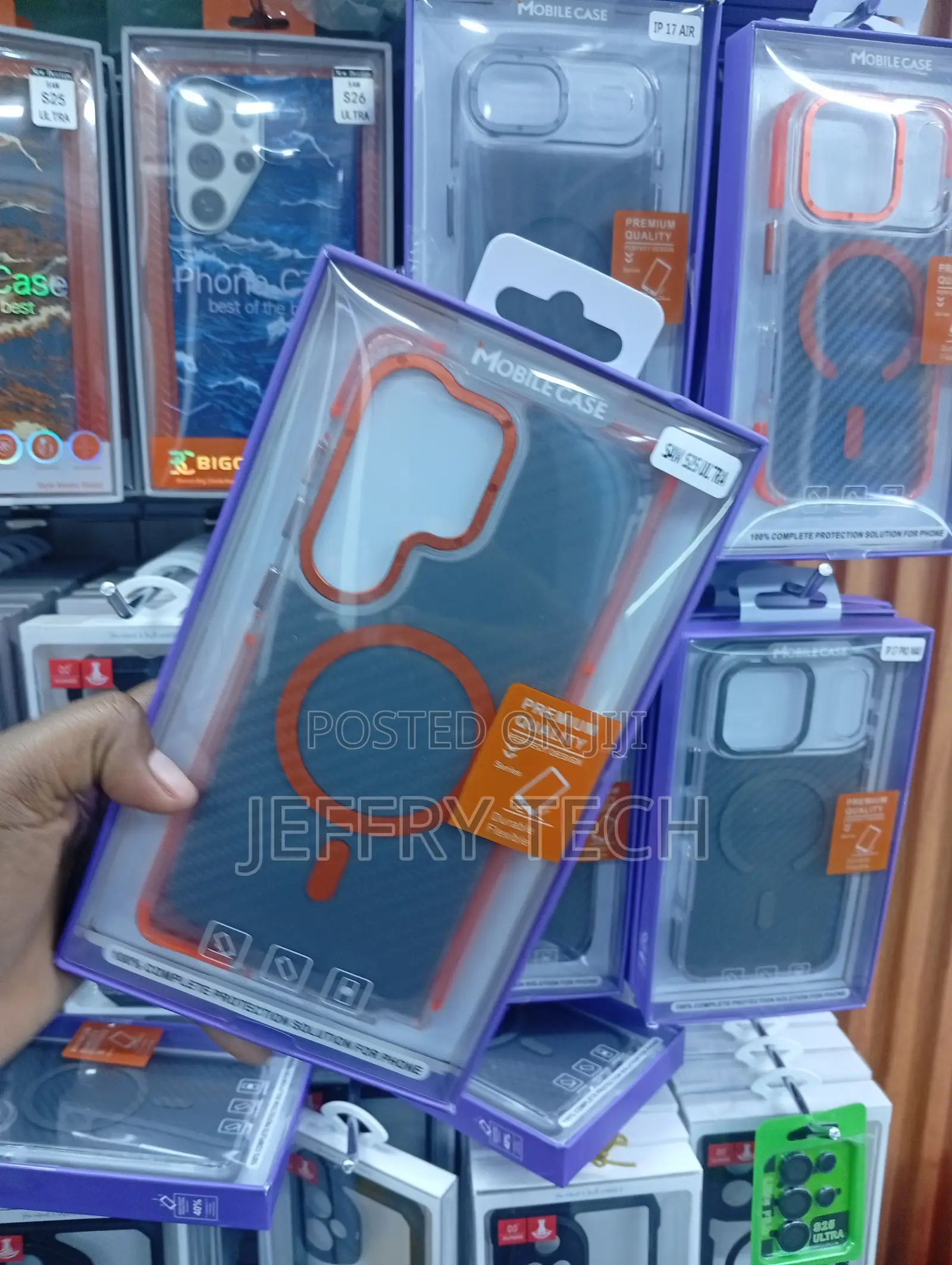 Transparent Samsung Galaxy S25 Ultra Case Featuring a Bright Orange