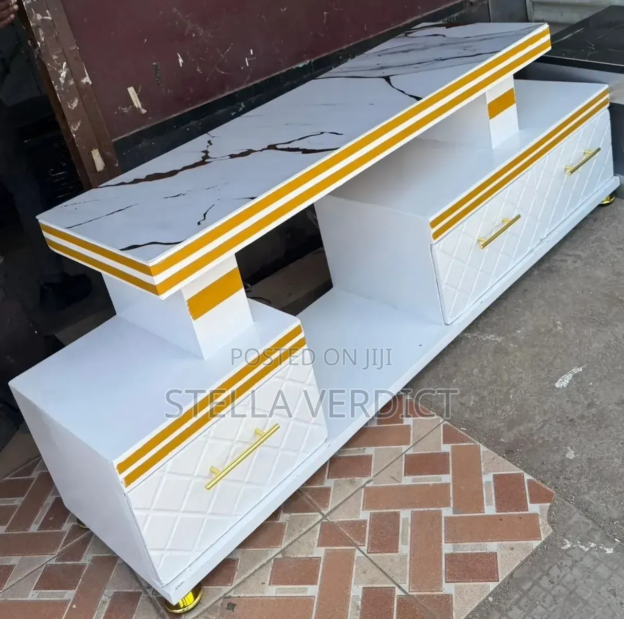 Executive Tv Stand With Marble Coating and Light