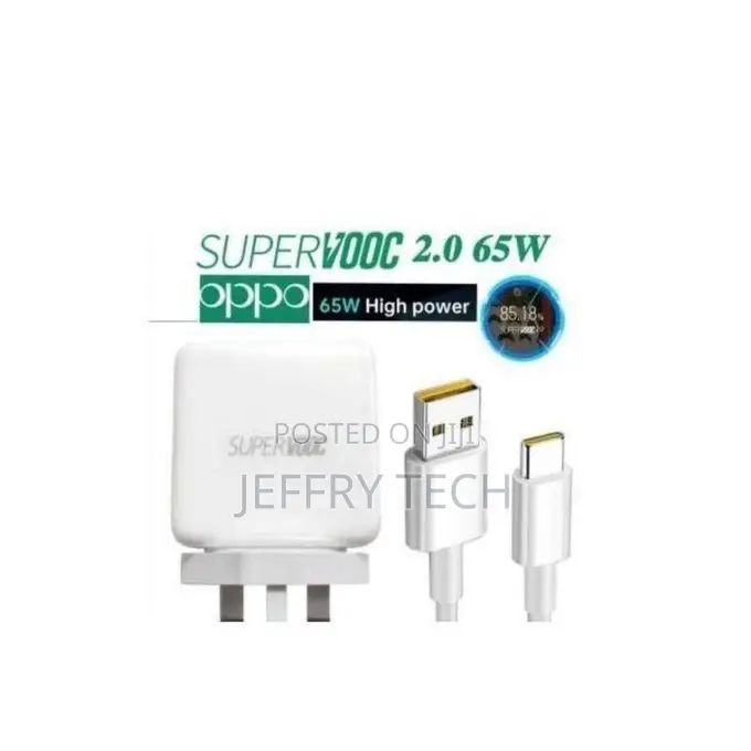 Org Oppo 65w Supervoo Adapter White and Vooc Charging Type-C Cable