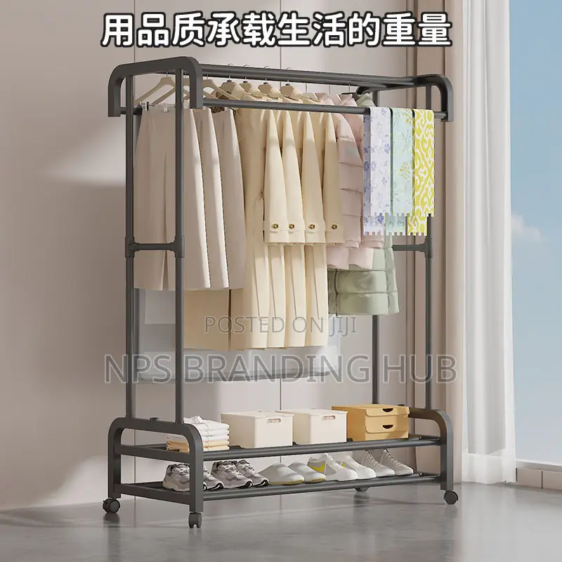 Double Pole Wheeled Multifunctional Clothes Drying Rack (Stda